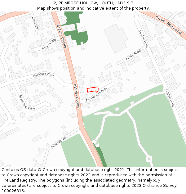 2, PRIMROSE HOLLOW, LOUTH, LN11 9JB: Location map and indicative extent of plot