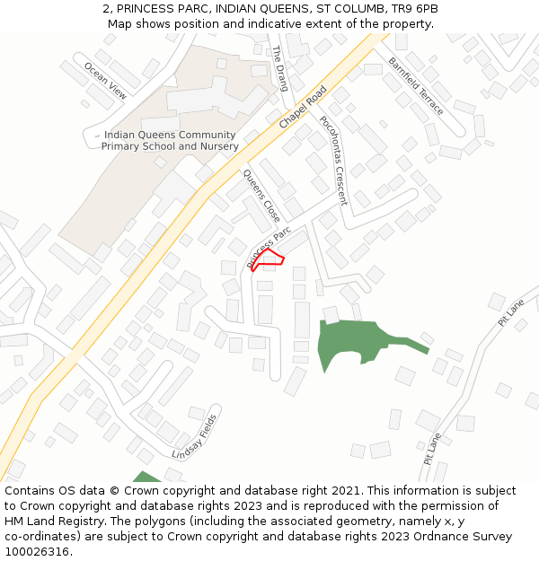 2, PRINCESS PARC, INDIAN QUEENS, ST COLUMB, TR9 6PB: Location map and indicative extent of plot