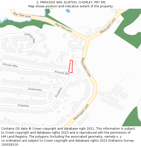 2, PRINCESS WAY, EUXTON, CHORLEY, PR7 6PJ: Location map and indicative extent of plot