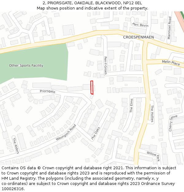 2, PRIORSGATE, OAKDALE, BLACKWOOD, NP12 0EL: Location map and indicative extent of plot