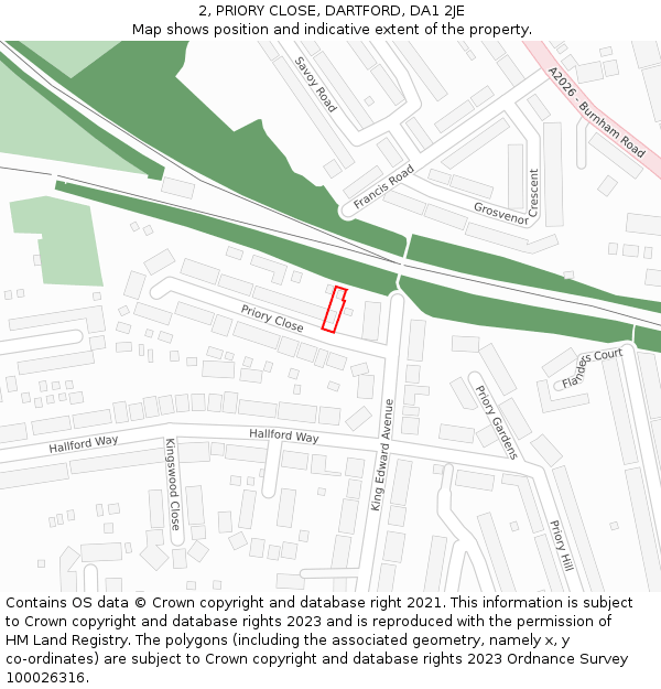 2, PRIORY CLOSE, DARTFORD, DA1 2JE: Location map and indicative extent of plot
