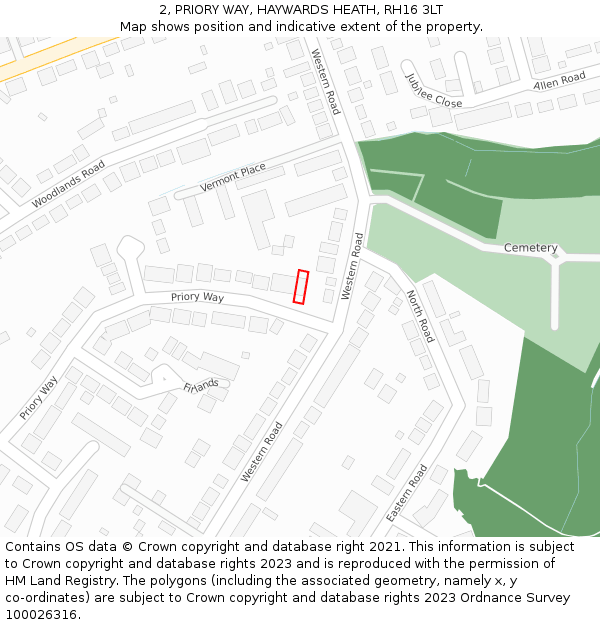 2, PRIORY WAY, HAYWARDS HEATH, RH16 3LT: Location map and indicative extent of plot