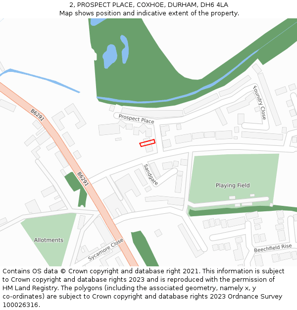 2, PROSPECT PLACE, COXHOE, DURHAM, DH6 4LA: Location map and indicative extent of plot