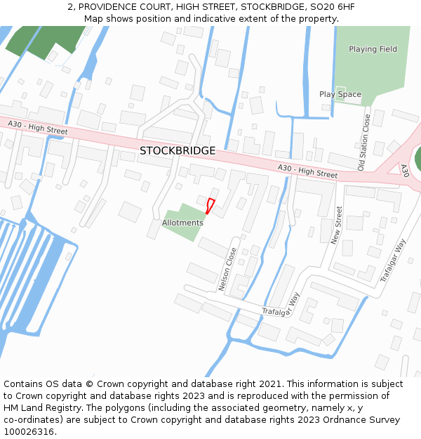 2, PROVIDENCE COURT, HIGH STREET, STOCKBRIDGE, SO20 6HF: Location map and indicative extent of plot