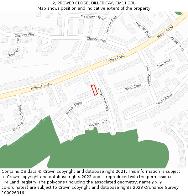 2, PROWER CLOSE, BILLERICAY, CM11 2BU: Location map and indicative extent of plot