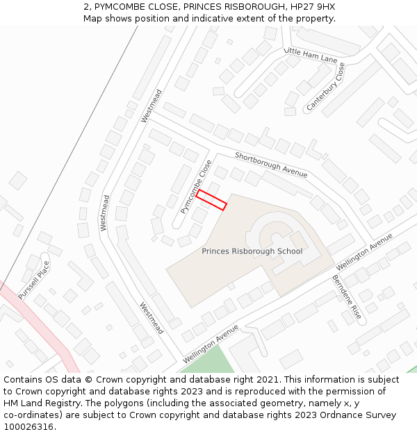 2, PYMCOMBE CLOSE, PRINCES RISBOROUGH, HP27 9HX: Location map and indicative extent of plot