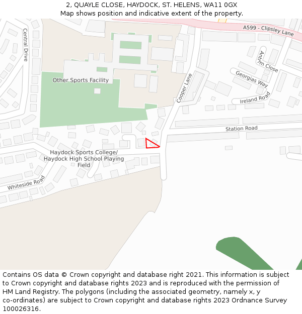 2, QUAYLE CLOSE, HAYDOCK, ST. HELENS, WA11 0GX: Location map and indicative extent of plot