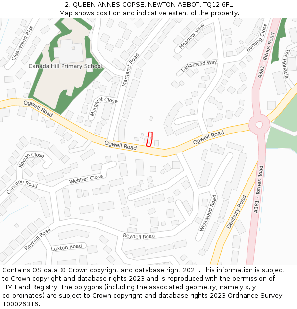 2, QUEEN ANNES COPSE, NEWTON ABBOT, TQ12 6FL: Location map and indicative extent of plot