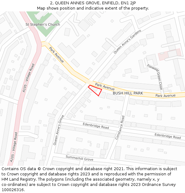 2, QUEEN ANNES GROVE, ENFIELD, EN1 2JP: Location map and indicative extent of plot