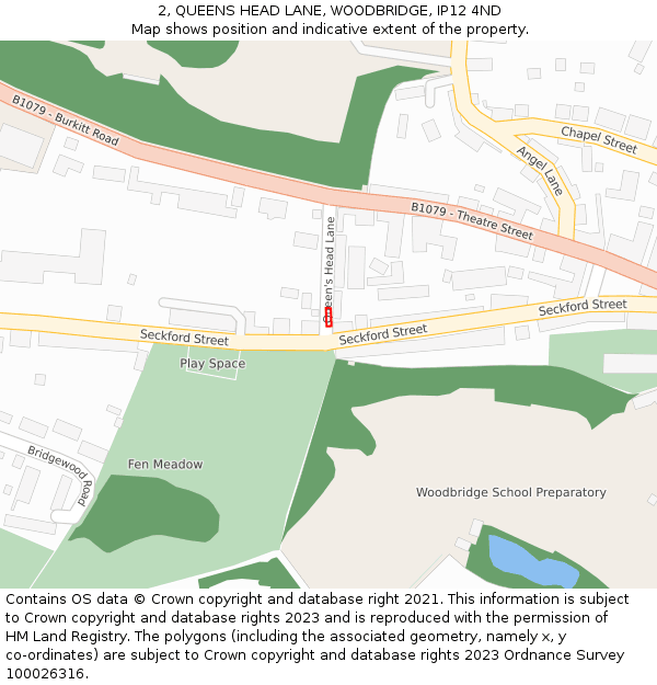 2, QUEENS HEAD LANE, WOODBRIDGE, IP12 4ND: Location map and indicative extent of plot