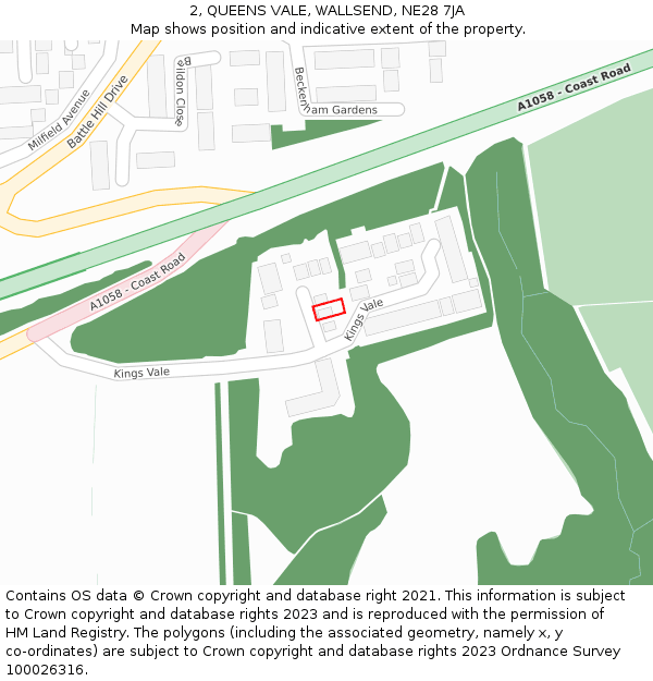 2, QUEENS VALE, WALLSEND, NE28 7JA: Location map and indicative extent of plot