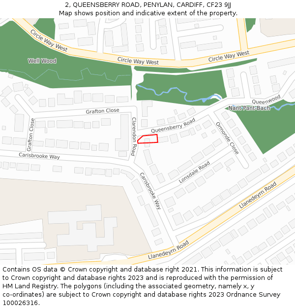 2, QUEENSBERRY ROAD, PENYLAN, CARDIFF, CF23 9JJ: Location map and indicative extent of plot