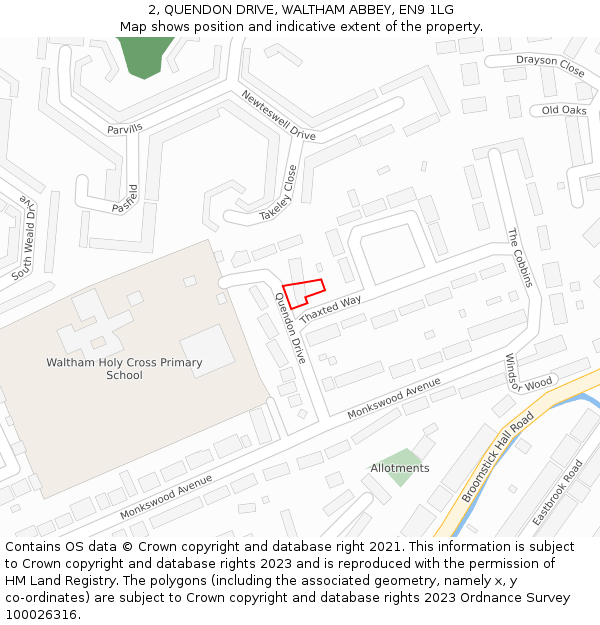 2, QUENDON DRIVE, WALTHAM ABBEY, EN9 1LG: Location map and indicative extent of plot