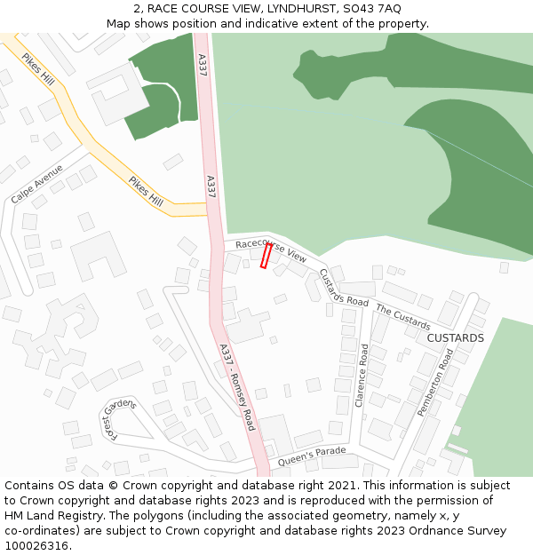 2, RACE COURSE VIEW, LYNDHURST, SO43 7AQ: Location map and indicative extent of plot
