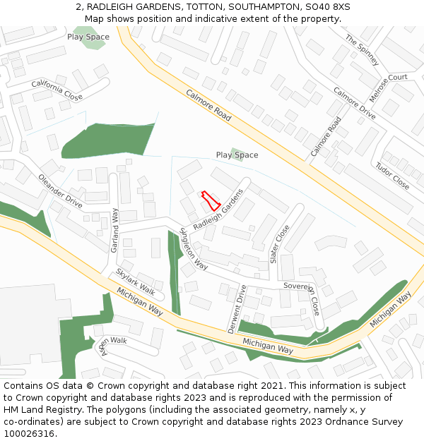 2, RADLEIGH GARDENS, TOTTON, SOUTHAMPTON, SO40 8XS: Location map and indicative extent of plot