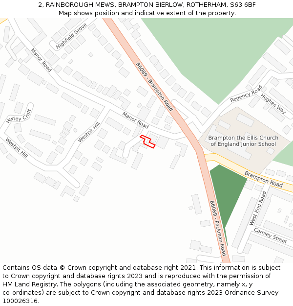2, RAINBOROUGH MEWS, BRAMPTON BIERLOW, ROTHERHAM, S63 6BF: Location map and indicative extent of plot