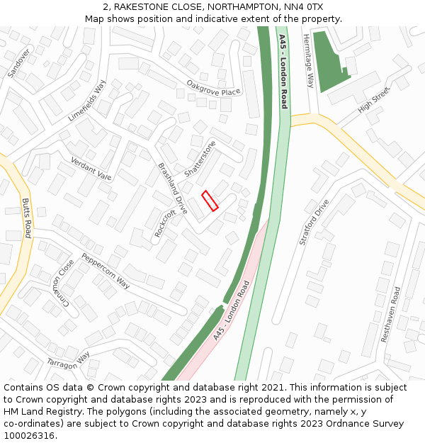 2, RAKESTONE CLOSE, NORTHAMPTON, NN4 0TX: Location map and indicative extent of plot