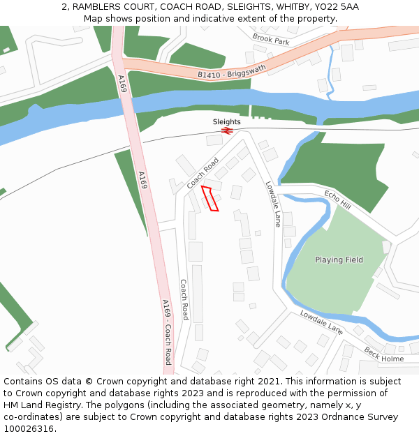 2, RAMBLERS COURT, COACH ROAD, SLEIGHTS, WHITBY, YO22 5AA: Location map and indicative extent of plot