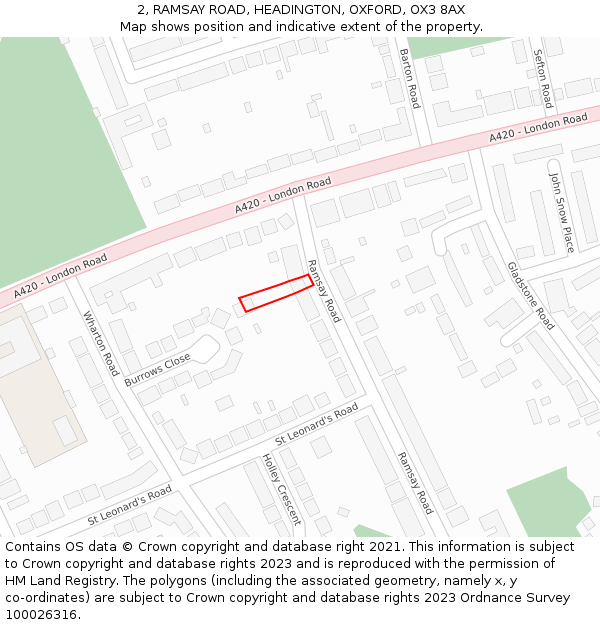 2, RAMSAY ROAD, HEADINGTON, OXFORD, OX3 8AX: Location map and indicative extent of plot