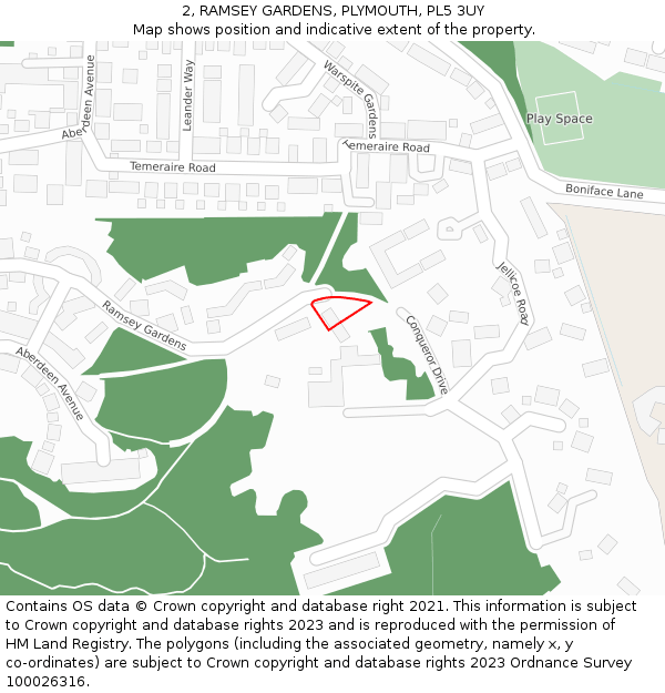 2, RAMSEY GARDENS, PLYMOUTH, PL5 3UY: Location map and indicative extent of plot