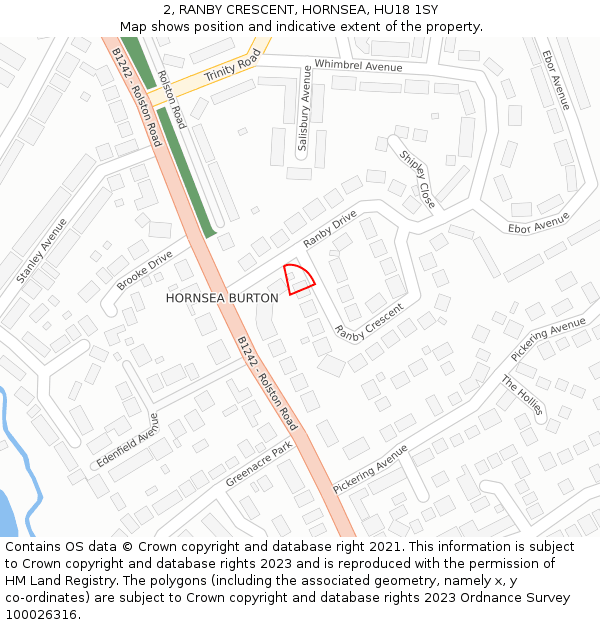 2, RANBY CRESCENT, HORNSEA, HU18 1SY: Location map and indicative extent of plot