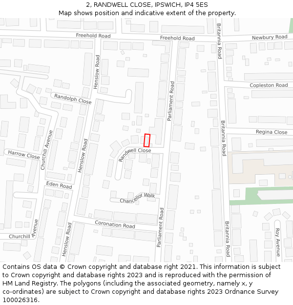 2, RANDWELL CLOSE, IPSWICH, IP4 5ES: Location map and indicative extent of plot