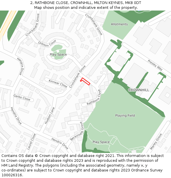 2, RATHBONE CLOSE, CROWNHILL, MILTON KEYNES, MK8 0DT: Location map and indicative extent of plot