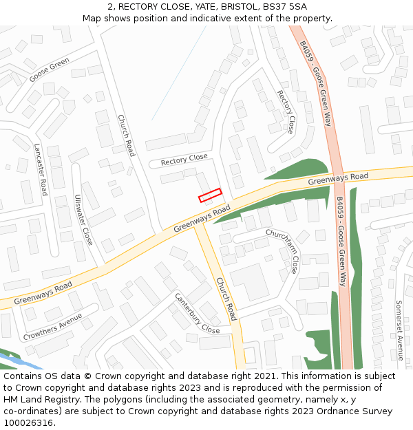 2, RECTORY CLOSE, YATE, BRISTOL, BS37 5SA: Location map and indicative extent of plot