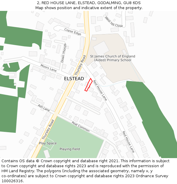 2, RED HOUSE LANE, ELSTEAD, GODALMING, GU8 6DS: Location map and indicative extent of plot