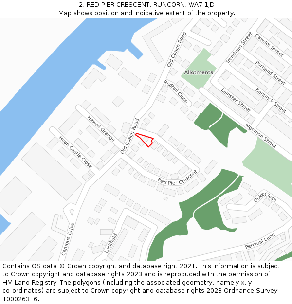 2, RED PIER CRESCENT, RUNCORN, WA7 1JD: Location map and indicative extent of plot