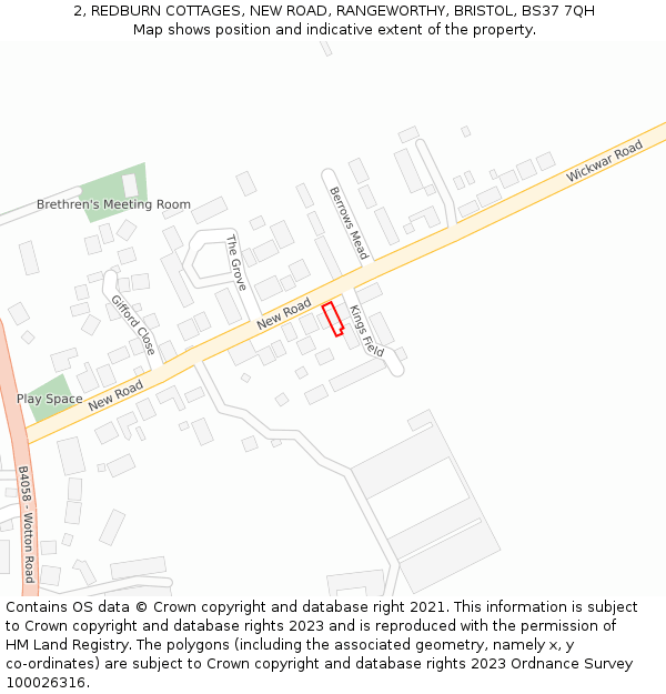 2, REDBURN COTTAGES, NEW ROAD, RANGEWORTHY, BRISTOL, BS37 7QH: Location map and indicative extent of plot