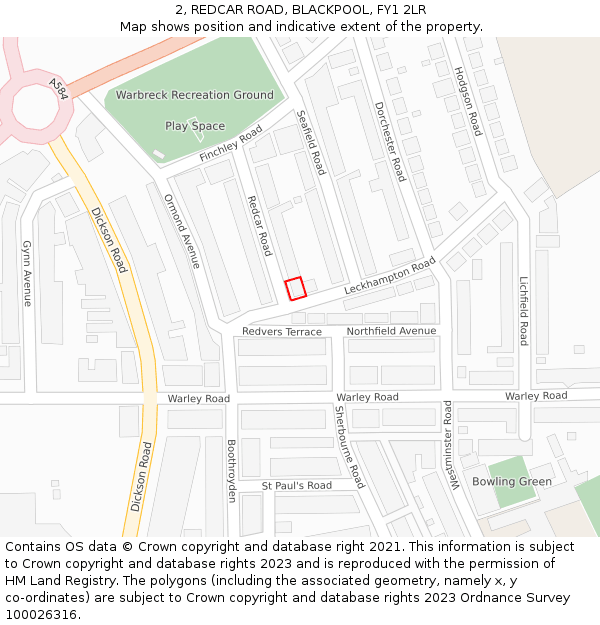 2, REDCAR ROAD, BLACKPOOL, FY1 2LR: Location map and indicative extent of plot