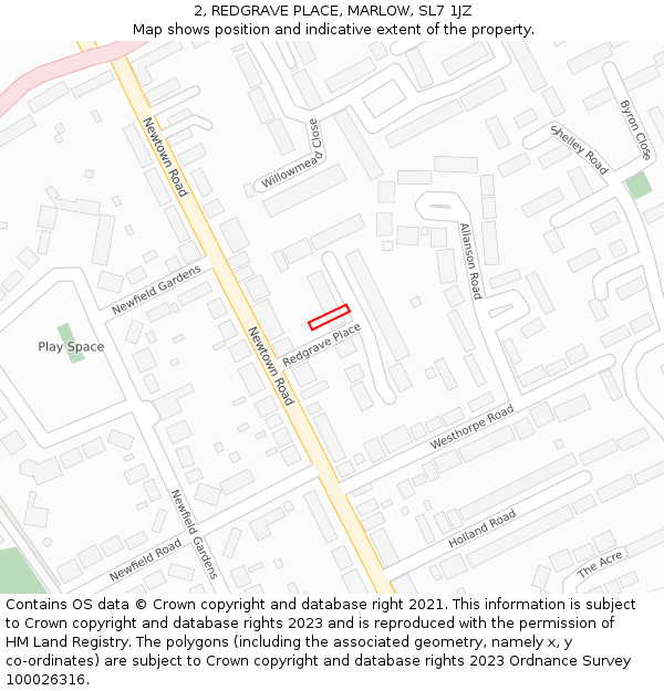 2, REDGRAVE PLACE, MARLOW, SL7 1JZ: Location map and indicative extent of plot