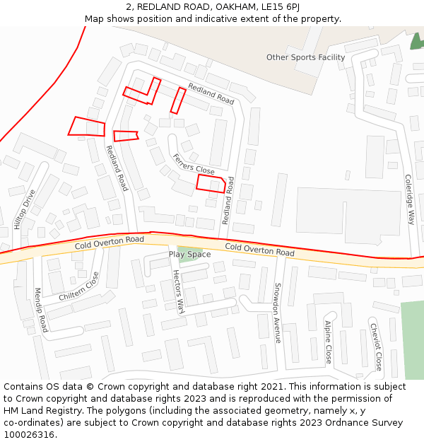 2, REDLAND ROAD, OAKHAM, LE15 6PJ: Location map and indicative extent of plot