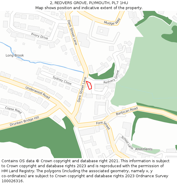 2, REDVERS GROVE, PLYMOUTH, PL7 1HU: Location map and indicative extent of plot