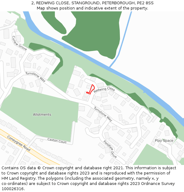 2, REDWING CLOSE, STANGROUND, PETERBOROUGH, PE2 8SS: Location map and indicative extent of plot