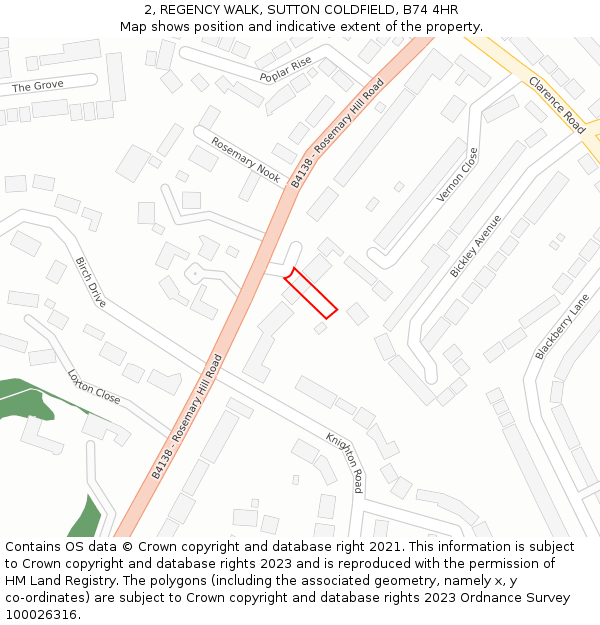 2, REGENCY WALK, SUTTON COLDFIELD, B74 4HR: Location map and indicative extent of plot