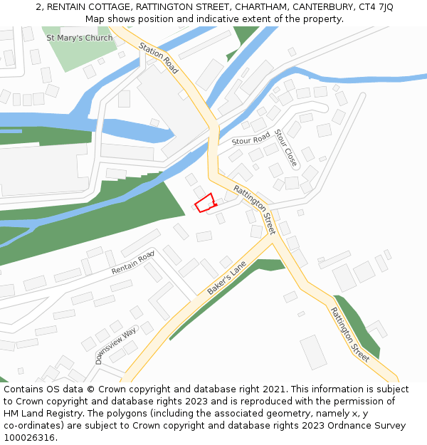 2, RENTAIN COTTAGE, RATTINGTON STREET, CHARTHAM, CANTERBURY, CT4 7JQ: Location map and indicative extent of plot