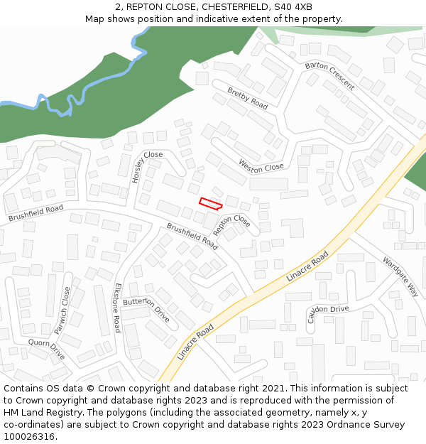 2, REPTON CLOSE, CHESTERFIELD, S40 4XB: Location map and indicative extent of plot