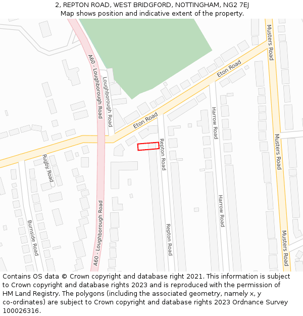 2, REPTON ROAD, WEST BRIDGFORD, NOTTINGHAM, NG2 7EJ: Location map and indicative extent of plot