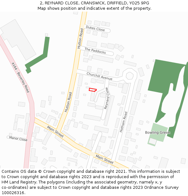 2, REYNARD CLOSE, CRANSWICK, DRIFFIELD, YO25 9PG: Location map and indicative extent of plot
