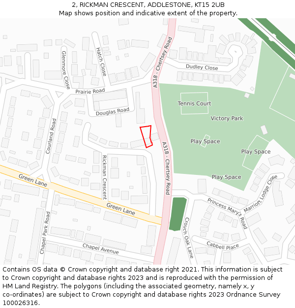 2, RICKMAN CRESCENT, ADDLESTONE, KT15 2UB: Location map and indicative extent of plot