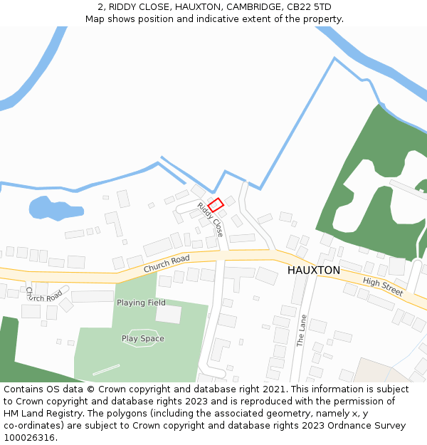 2, RIDDY CLOSE, HAUXTON, CAMBRIDGE, CB22 5TD: Location map and indicative extent of plot