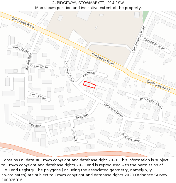 2, RIDGEWAY, STOWMARKET, IP14 1SW: Location map and indicative extent of plot