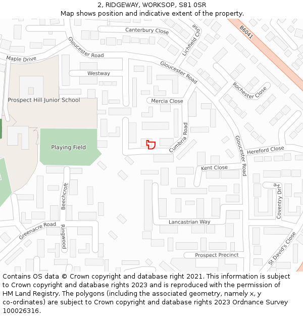 2, RIDGEWAY, WORKSOP, S81 0SR: Location map and indicative extent of plot