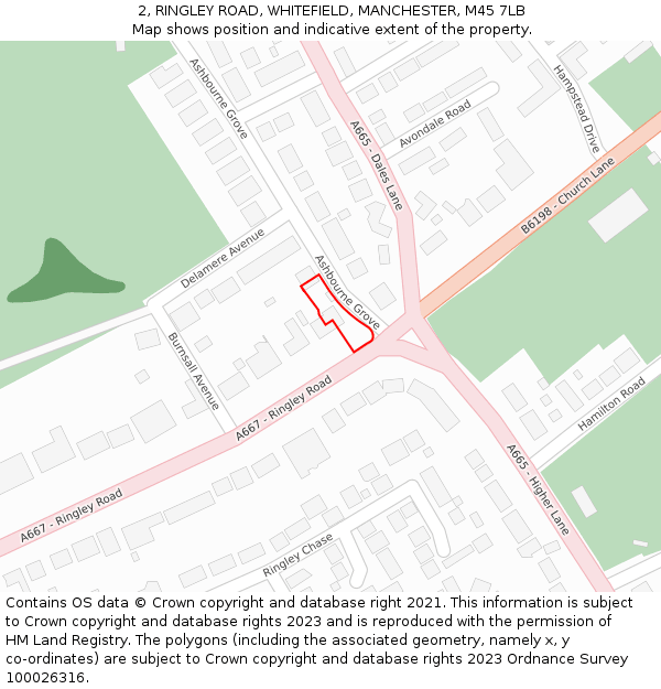 2, RINGLEY ROAD, WHITEFIELD, MANCHESTER, M45 7LB: Location map and indicative extent of plot