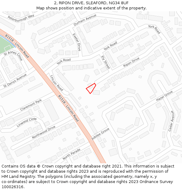 2, RIPON DRIVE, SLEAFORD, NG34 8UF: Location map and indicative extent of plot