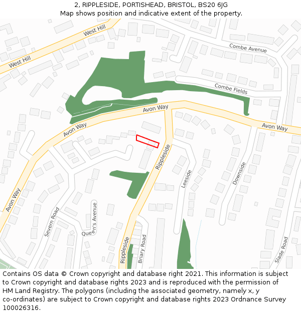 2, RIPPLESIDE, PORTISHEAD, BRISTOL, BS20 6JG: Location map and indicative extent of plot