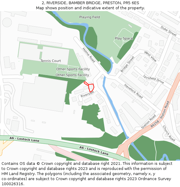 2, RIVERSIDE, BAMBER BRIDGE, PRESTON, PR5 6ES: Location map and indicative extent of plot