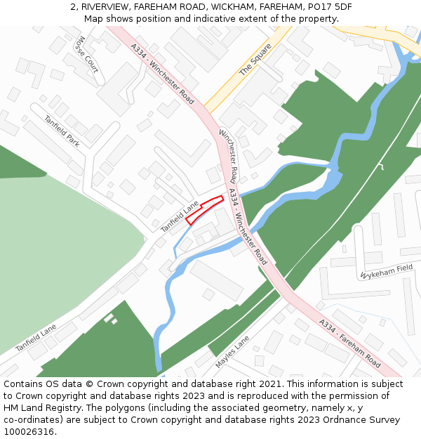 2, RIVERVIEW, FAREHAM ROAD, WICKHAM, FAREHAM, PO17 5DF: Location map and indicative extent of plot